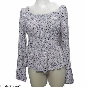 Japna Top Boho Peasant Top Shirred Long‎ Sleeve Purple Womens Large